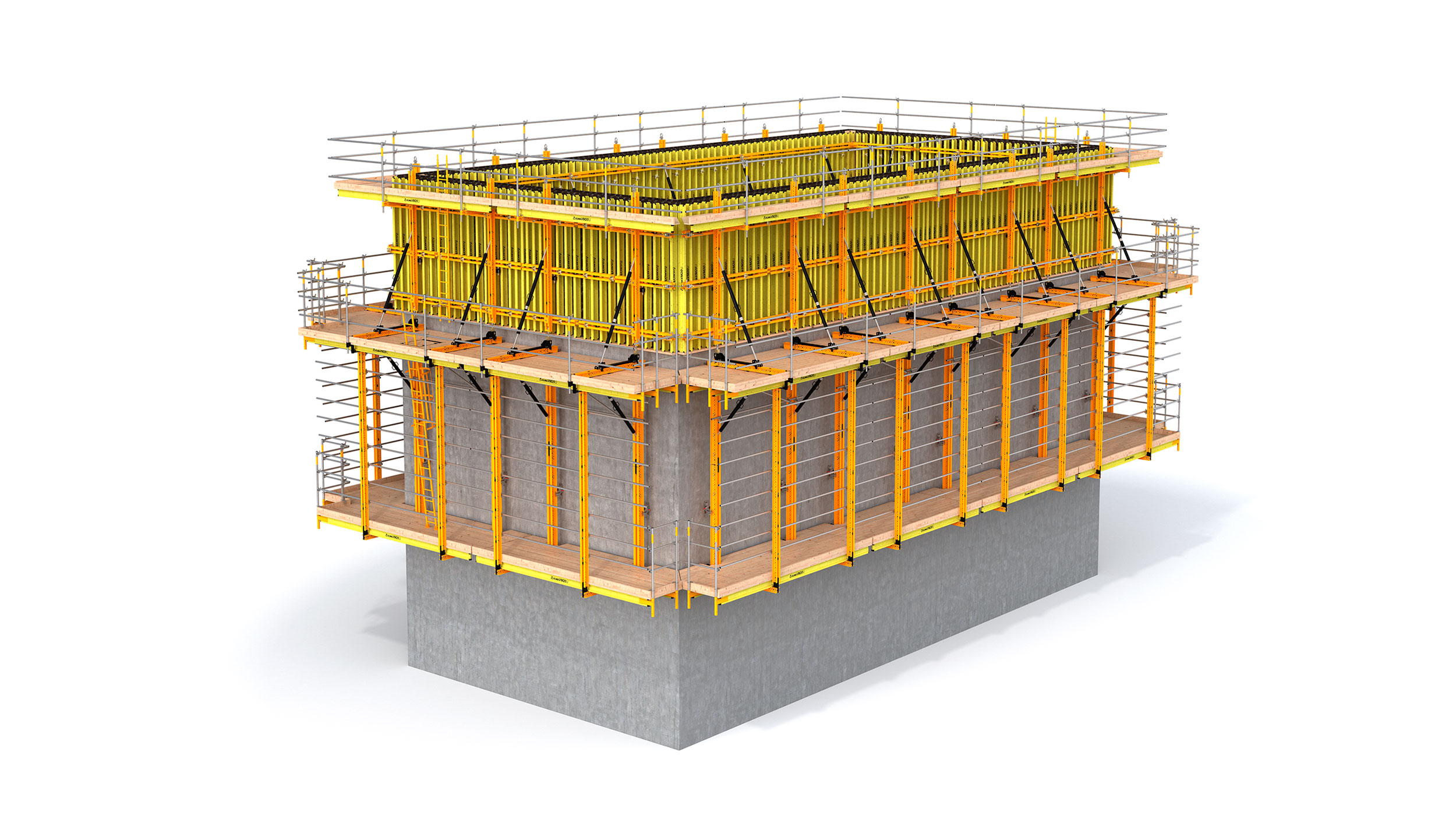 Cimbra trepante, guiado, flexible para la construcción de edificios de gran altura. Destaca por su estructura optimizada y facilidad de uso.