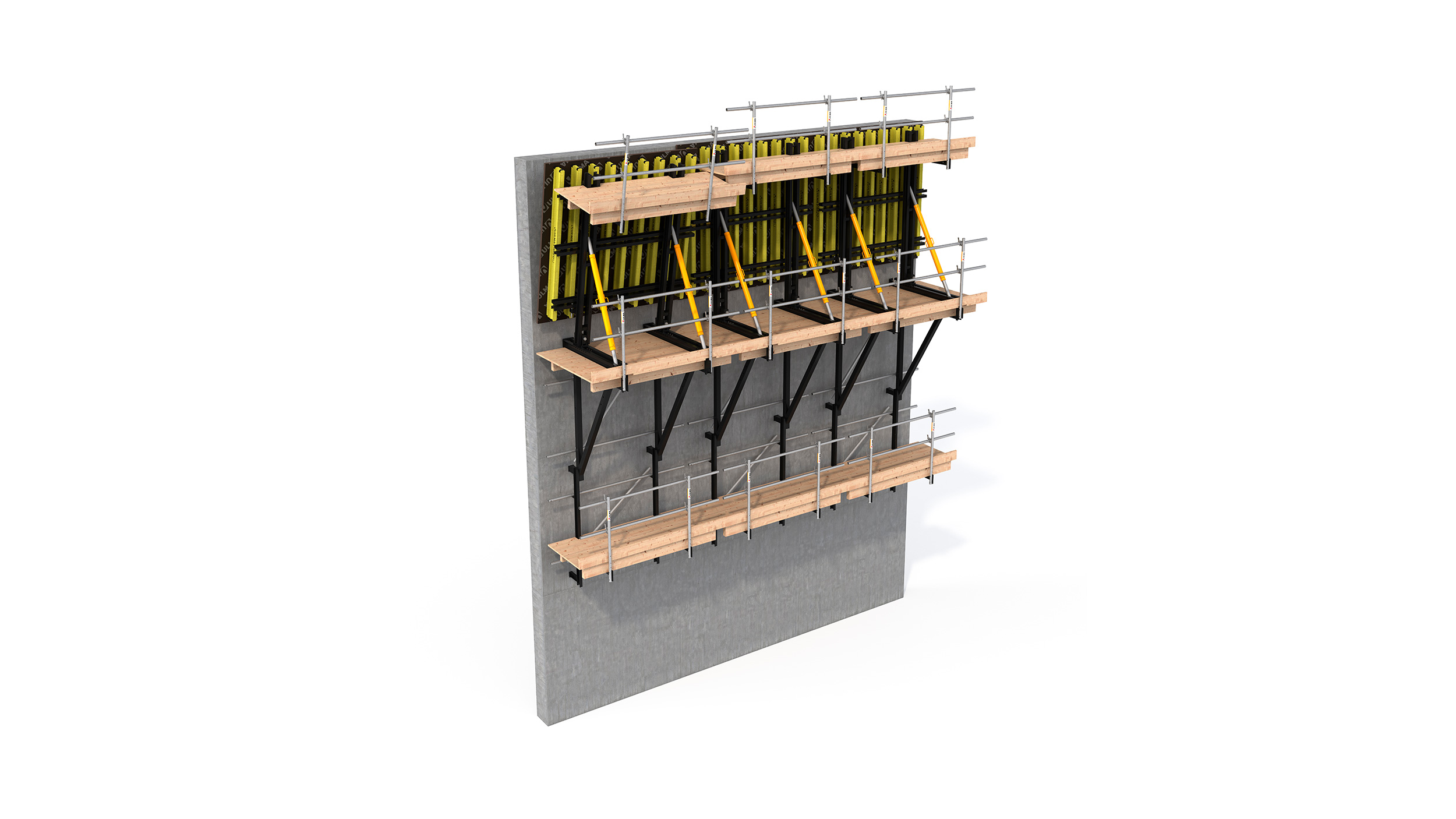 Sistema de cimbra trepante configurable para muros rectos o inclinados. Indicado para la construcción de presas, esclusas o galerías.