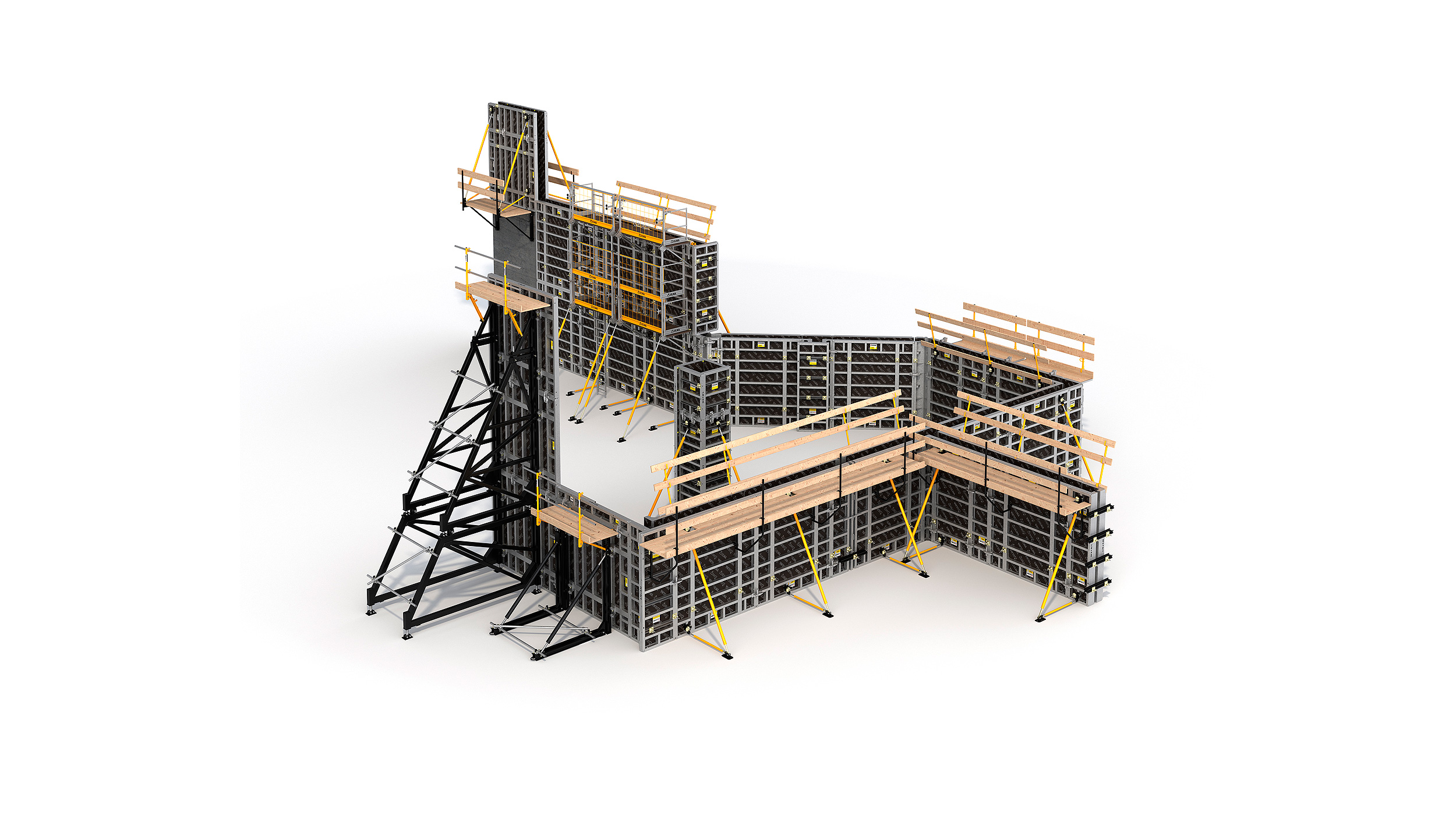 Sistema de cimbra modular para la construcción de todo tipo de estructuras verticales de concreto. Destaca su alto rendimiento con un  mínimo costo en mano de obra.