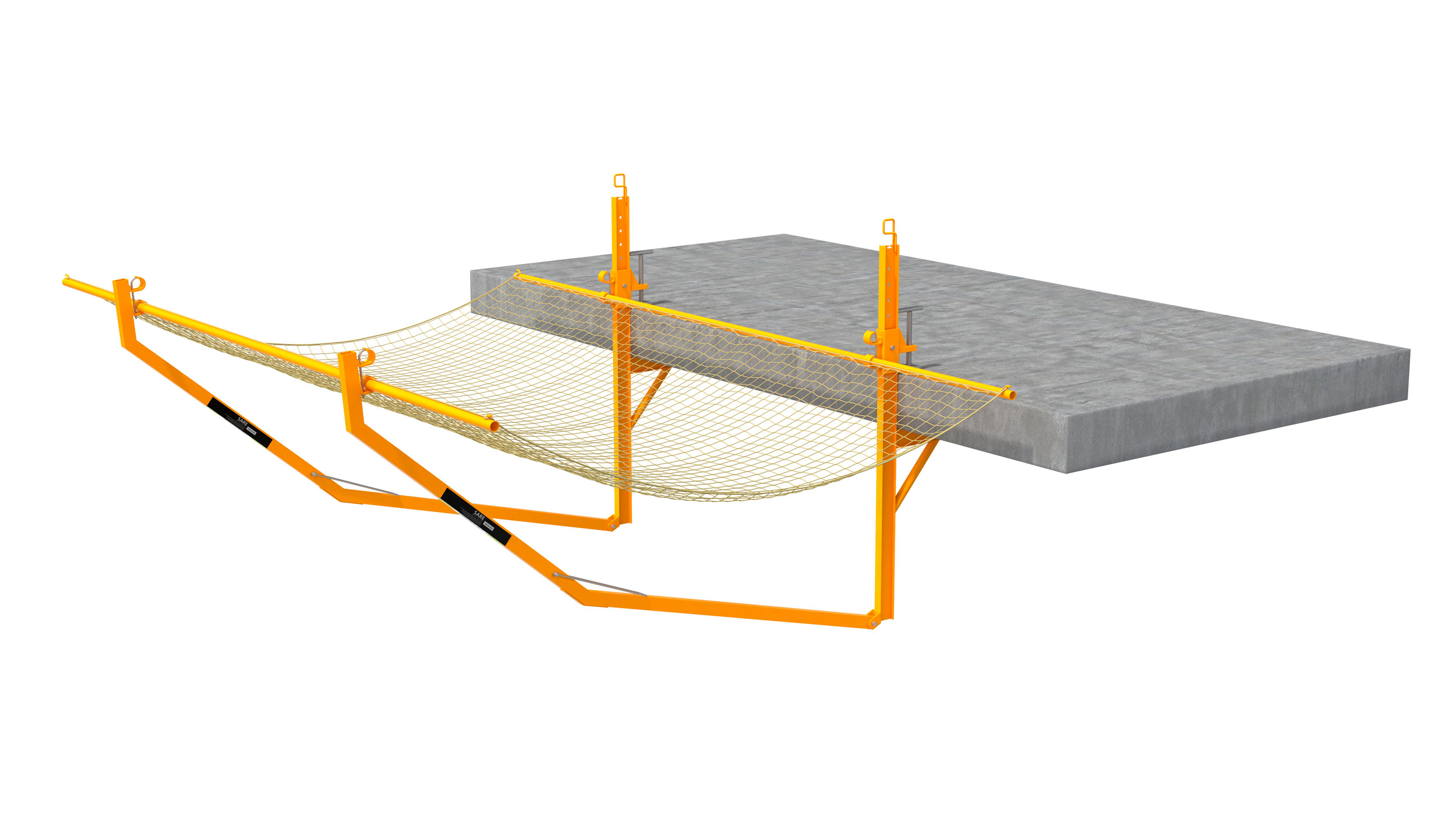 Equipamiento de seguridad anticaída elástico y flexible, para bordes de forjado. Características destacadas: montaje seguro. Recoge al operario en caso de caída.